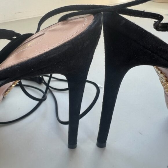 Aquazzura Black Suede Cut-out Tie Back Open-toe Stilettos Heels Pumps - Picture 6 of 10
